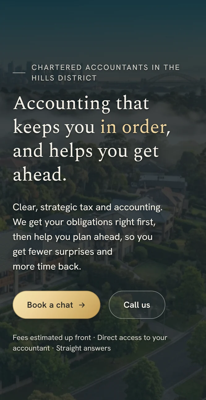 A site we built shown on a phone, with the ways to get in touch within reach of a thumb.