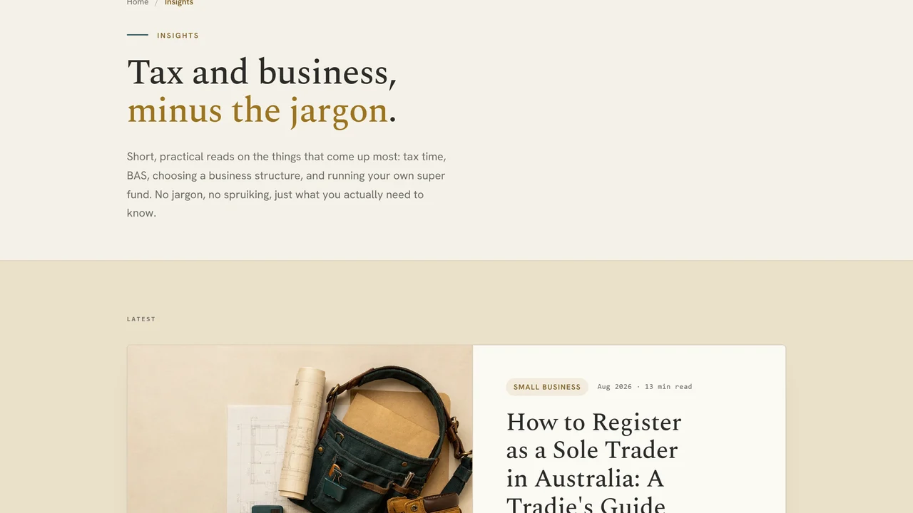 The articles index of a site we built, listing published pieces answering common customer questions.